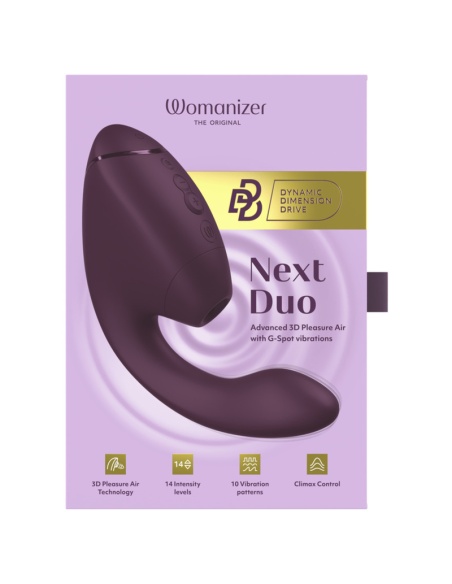 WOMANIZER DUO NEXT ESTIMULADOR VIBRADOR DUAL CLATORIS PUNTOAG MORADO