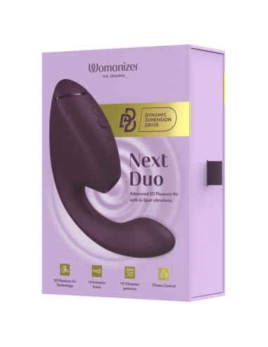 WOMANIZER DUO NEXT ESTIMULADOR VIBRADOR DUAL CLATORIS PUNTOAG MORADO