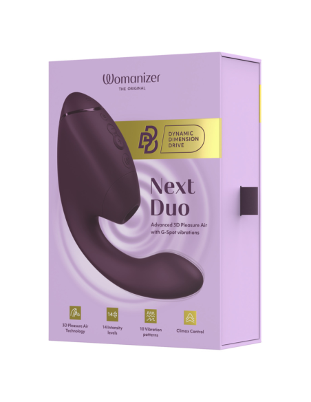 WOMANIZER DUO NEXT ESTIMULADOR VIBRADOR DUAL CLATORIS PUNTOAG MORADO