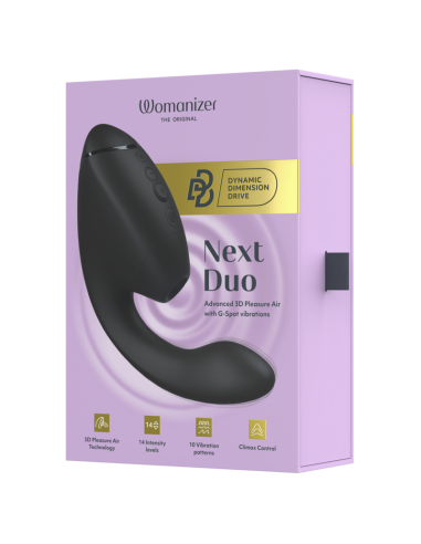 WOMANIZER DUO NEXT ESTIMULADOR VIBRADOR DUAL CLATORIS PUNTOAG NEGRO