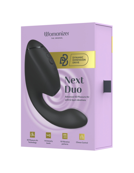 WOMANIZER DUO NEXT ESTIMULADOR VIBRADOR DUAL CLATORIS PUNTOAG NEGRO