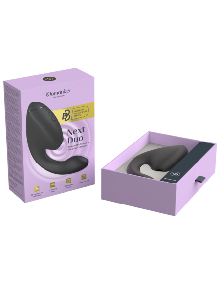 WOMANIZER DUO NEXT ESTIMULADOR VIBRADOR DUAL CLATORIS PUNTOAG NEGRO