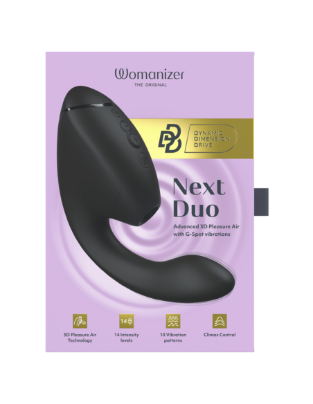 WOMANIZER DUO NEXT ESTIMULADOR VIBRADOR DUAL CLATORIS PUNTOAG NEGRO
