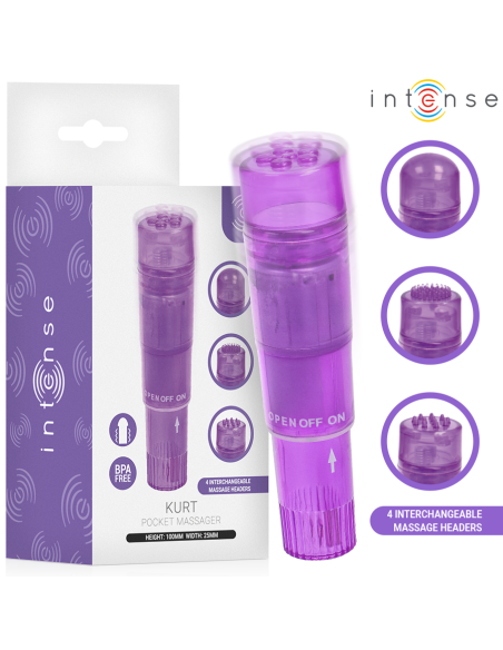 INTENSE KURT MINI MASAJEADOR CON 4 CABEZALES INTERCAMBIABLES LILA