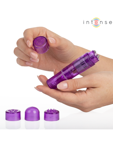 INTENSE KURT MINI MASAJEADOR CON 4 CABEZALES INTERCAMBIABLES LILA
