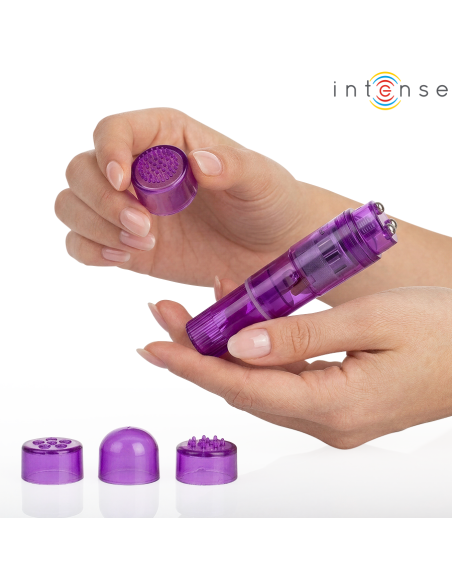 INTENSE KURT MINI MASAJEADOR CON 4 CABEZALES INTERCAMBIABLES LILA
