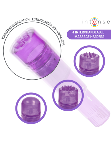 INTENSE KURT MINI MASAJEADOR CON 4 CABEZALES INTERCAMBIABLES LILA