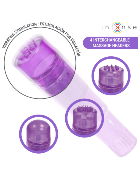INTENSE KURT MINI MASAJEADOR CON 4 CABEZALES INTERCAMBIABLES LILA