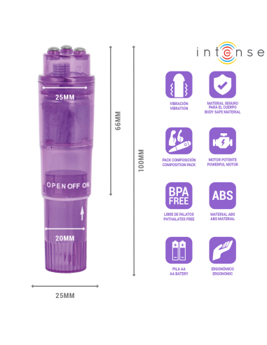 INTENSE KURT MINI MASAJEADOR CON 4 CABEZALES INTERCAMBIABLES LILA