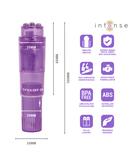 INTENSE KURT MINI MASAJEADOR CON 4 CABEZALES INTERCAMBIABLES LILA