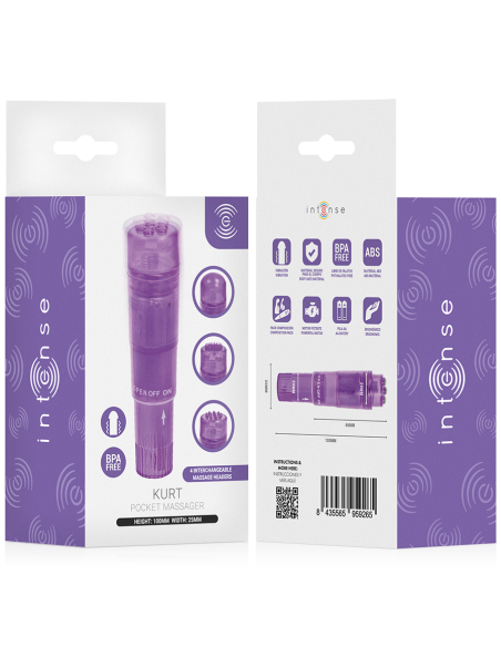INTENSE KURT MINI MASAJEADOR CON 4 CABEZALES INTERCAMBIABLES LILA