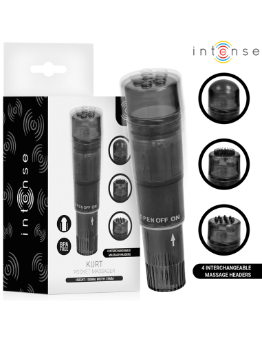 INTENSE KURT MINI MASAJEADOR CON 4 CABEZALES INTERCAMBIABLES NEGRO