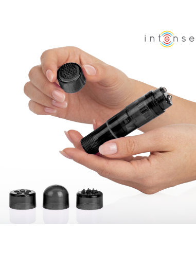INTENSE KURT MINI MASAJEADOR CON 4 CABEZALES INTERCAMBIABLES NEGRO