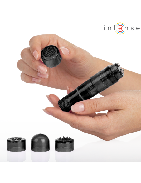 INTENSE KURT MINI MASAJEADOR CON 4 CABEZALES INTERCAMBIABLES NEGRO