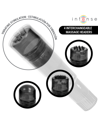 INTENSE KURT MINI MASAJEADOR CON 4 CABEZALES INTERCAMBIABLES NEGRO