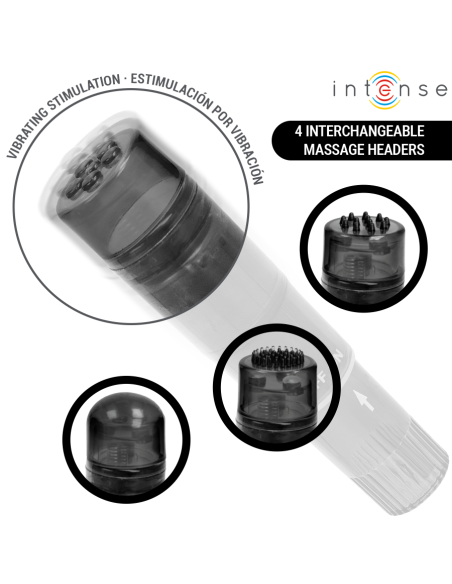 INTENSE KURT MINI MASAJEADOR CON 4 CABEZALES INTERCAMBIABLES NEGRO