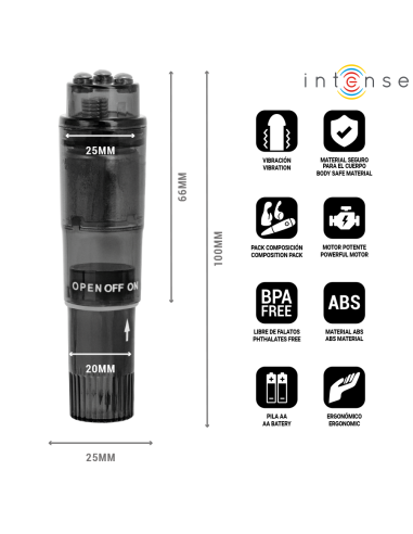 INTENSE KURT MINI MASAJEADOR CON 4 CABEZALES INTERCAMBIABLES NEGRO