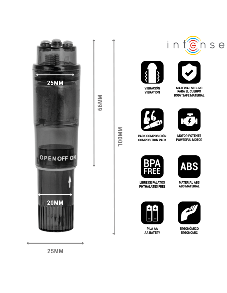 INTENSE KURT MINI MASAJEADOR CON 4 CABEZALES INTERCAMBIABLES NEGRO