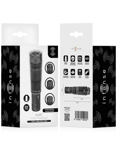 INTENSE KURT MINI MASAJEADOR CON 4 CABEZALES INTERCAMBIABLES NEGRO