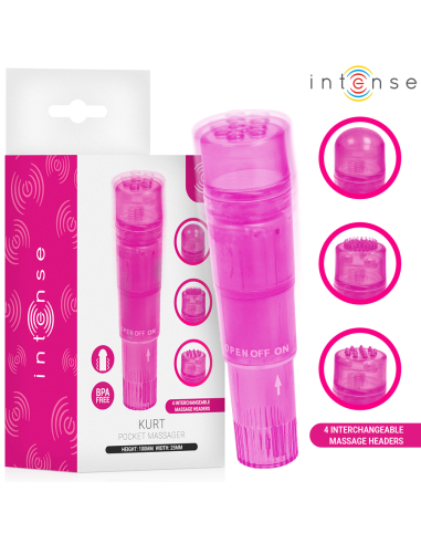 INTENSE KURT MINI MASAJEADOR CON 4 CABEZALES INTERCAMBIABLES ROSA