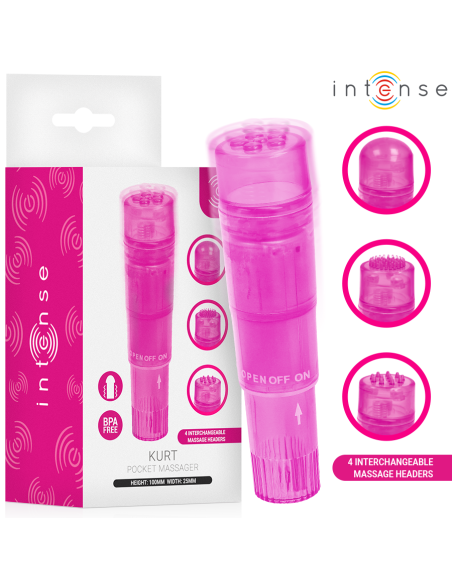 INTENSE KURT MINI MASAJEADOR CON 4 CABEZALES INTERCAMBIABLES ROSA