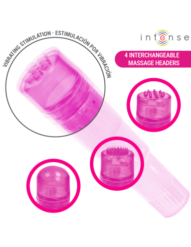 INTENSE KURT MINI MASAJEADOR CON 4 CABEZALES INTERCAMBIABLES ROSA