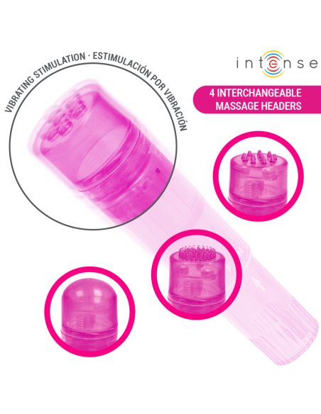 INTENSE KURT MINI MASAJEADOR CON 4 CABEZALES INTERCAMBIABLES ROSA