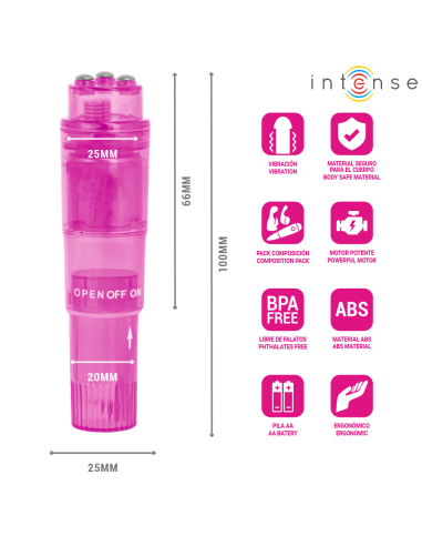 INTENSE KURT MINI MASAJEADOR CON 4 CABEZALES INTERCAMBIABLES ROSA