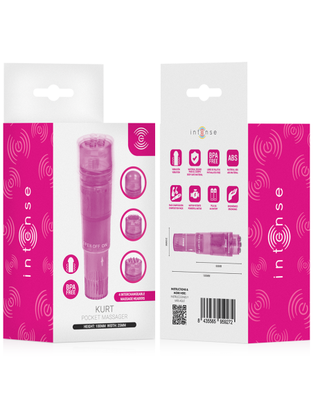 INTENSE KURT MINI MASAJEADOR CON 4 CABEZALES INTERCAMBIABLES ROSA