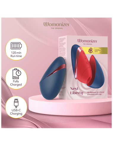 WOMANIZER NEXT LIBERTY ESTIMULADOR DE CLATORIS 3D PLEASURE AIR AZUL ROJO