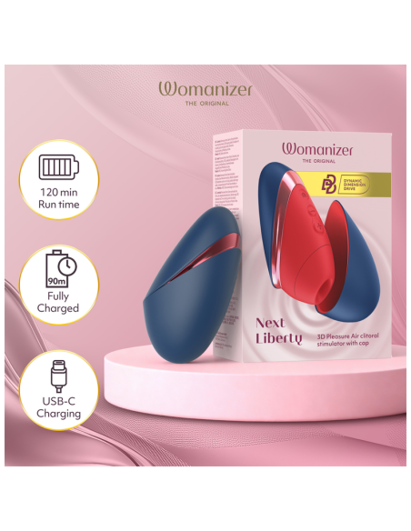 WOMANIZER NEXT LIBERTY ESTIMULADOR DE CLATORIS 3D PLEASURE AIR AZUL ROJO