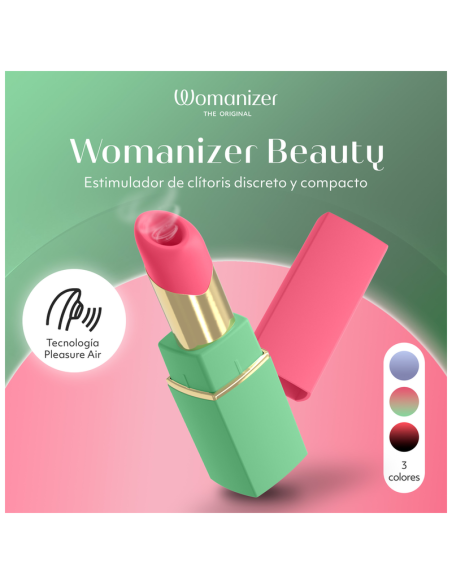 WOMANIZER BEAUTY ESTIMULADOR DE CLATORIS POR SUCCIAN 6 NIVELES VERDE Y ROSA