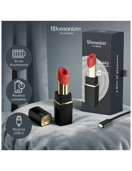 WOMANIZER BEAUTY ESTIMULADOR DE CLATORIS POR SUCCIAN 6 NIVELES NEGRO Y DORADO