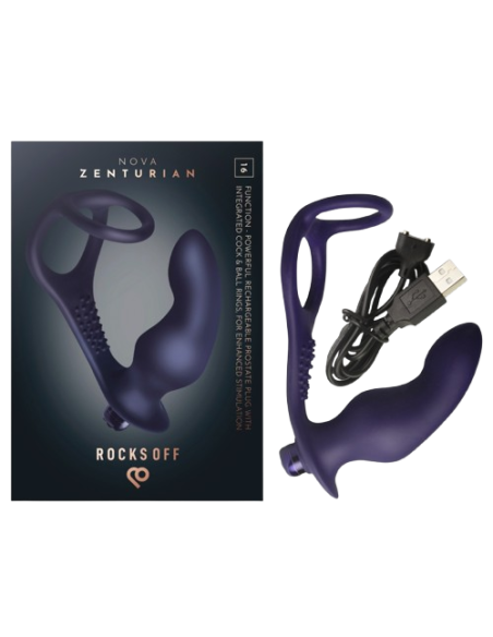 ROCKS OFF NOVA ZENTURIAN PLUG PROSTATICO VIBRADOR CON ANILLOS 16 MODOS AZUL OSCURO