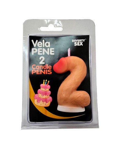 DIABLO PICANTE VELA PENE EN FORMA DE NAMERO 2 COLOR CARNE