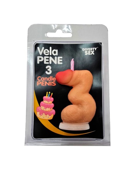 DIABLO PICANTE VELA PENE EN FORMA DE NAMERO 3 COLOR CARNE