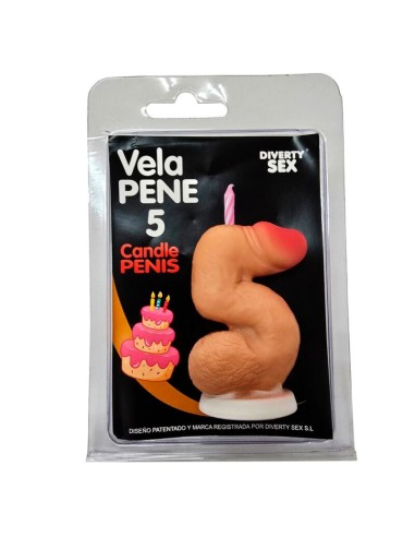 DIABLO PICANTE VELA PENE EN FORMA DE NAMERO 5 COLOR CARNE