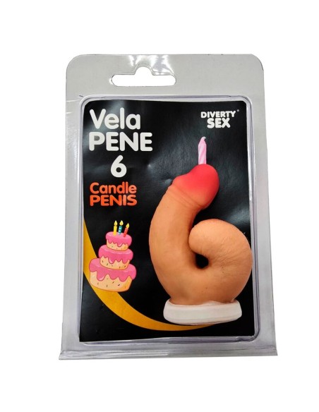 DIABLO PICANTE VELA PENE EN FORMA DE NAMERO 6 COLOR CARNE