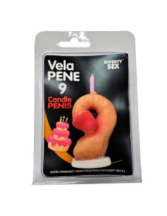 DIABLO PICANTE VELA PENE EN FORMA DE NAMERO 9 COLOR CARNE