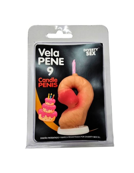 DIABLO PICANTE VELA PENE EN FORMA DE NAMERO 9 COLOR CARNE