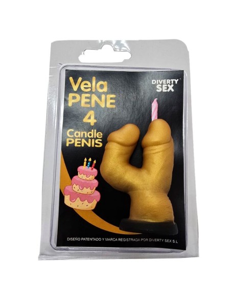 DIABLO PICANTE VELA PENE EN FORMA DE NAMERO 4 COLOR DORADO