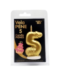 DIABLO PICANTE VELA PENE EN FORMA DE NAMERO 5 COLOR DORADO