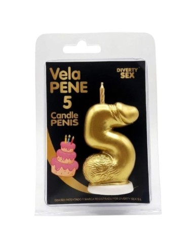 DIABLO PICANTE VELA PENE EN FORMA DE NAMERO 5 COLOR DORADO