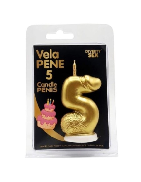 DIABLO PICANTE VELA PENE EN FORMA DE NAMERO 5 COLOR DORADO