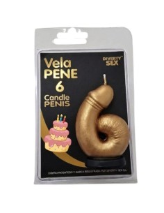 DIABLO PICANTE VELA PENE EN FORMA DE NAMERO 6 COLOR DORADO