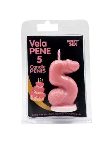 DIABLO PICANTE VELA PENE EN FORMA DE NAMERO 5 COLOR ROSA