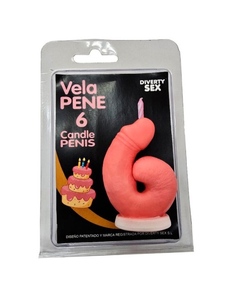 DIABLO PICANTE VELA PENE EN FORMA DE NAMERO 6 COLOR ROSA
