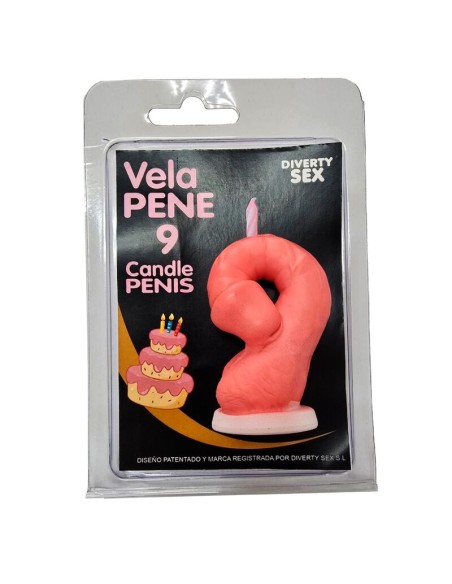 DIABLO PICANTE VELA PENE EN FORMA DE NAMERO 9 COLOR ROSA