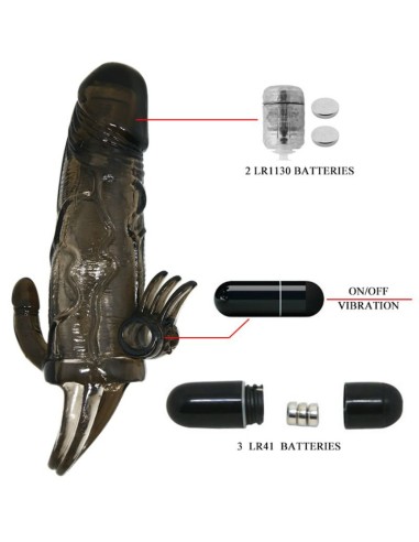 BRAVE MAN FUNDA PENE ANAL Y CLITORIS VIBRADOR 165 CM NEGRO