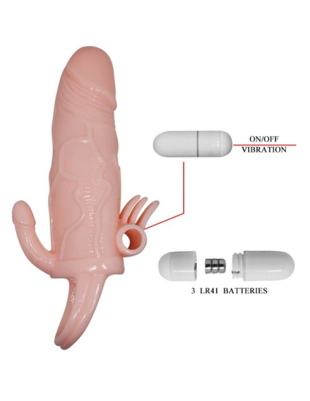BRAVE MAN FUNDA PENE ANAL Y CLITORIS VIBRADOR 165 CM NATURAL